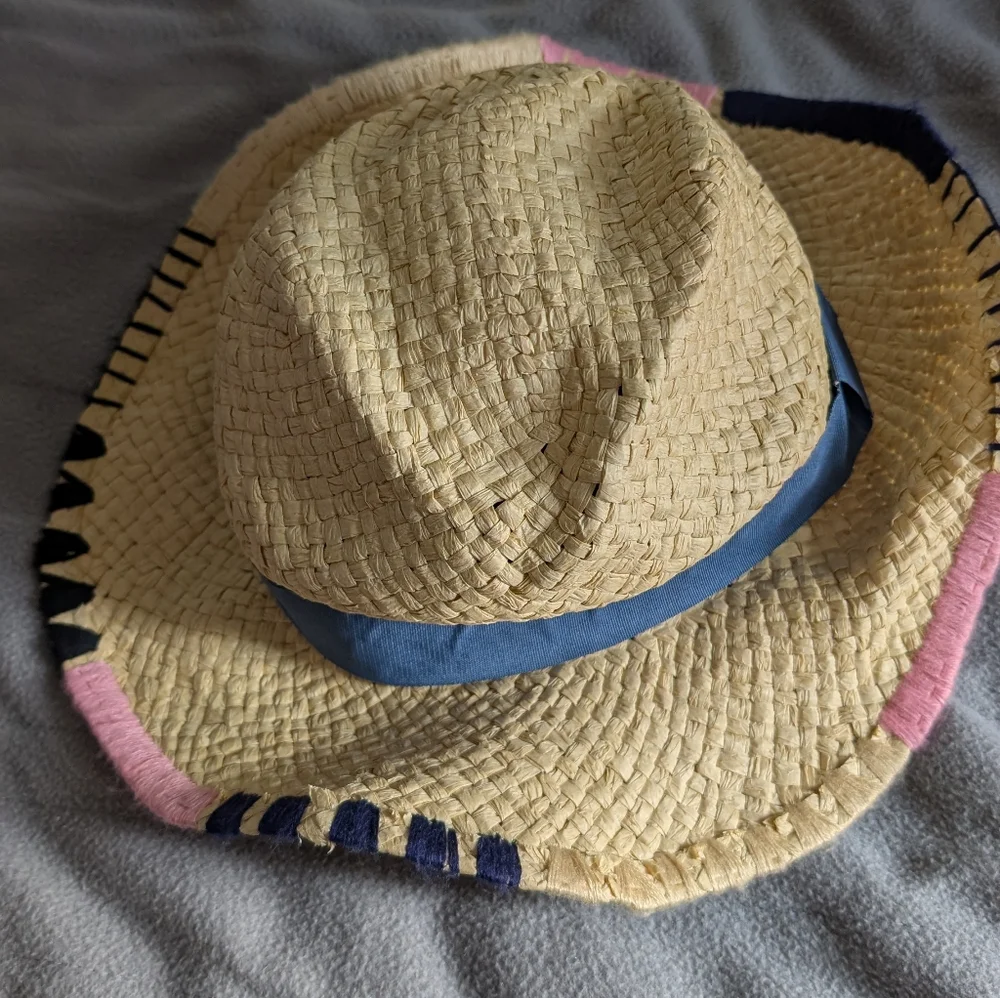 ✌🏼 San Diego Hat Company Straw Hat with Blue and Pink Embroidery
